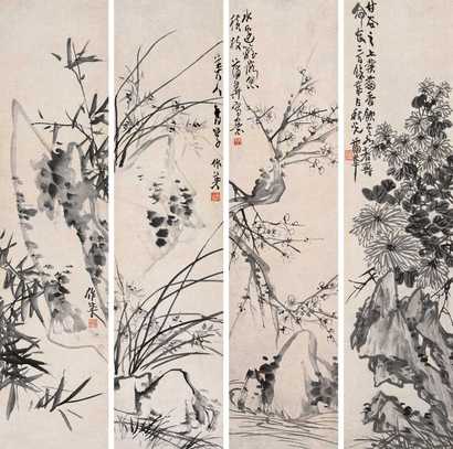 蒲华 梅兰竹菊 立轴